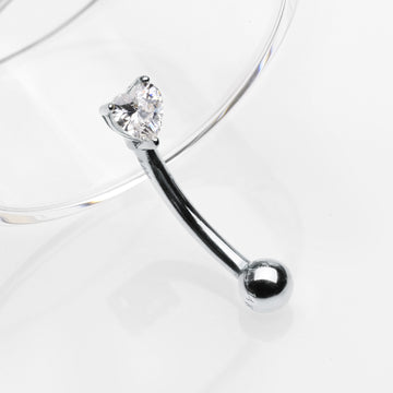 Detail View 1 of 14 Karat White Gold Prong Set Heart Gem Sparkle Curved Barbell-Clear Gem